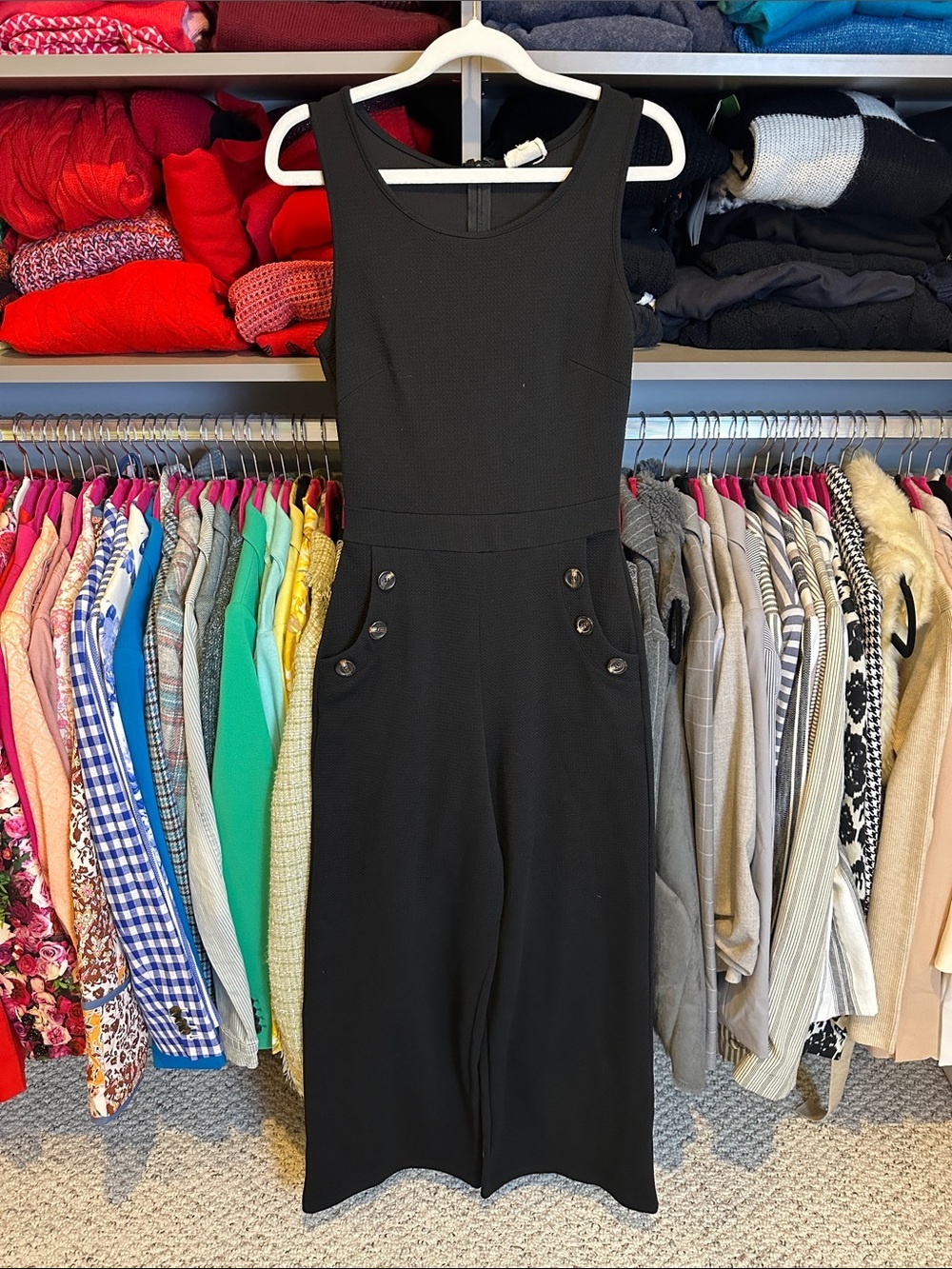 Caution To The Wind black sleeveless 2 pocket back zip closure jumpsuit size S